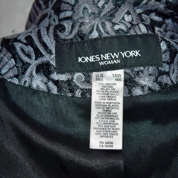 JONES NEW YORK Plus Size 16W Black Gray Paisley Button-Up Jacket Blazer - Picture 7 of 7